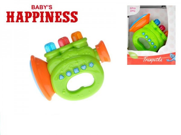 Trumpeta 12cm plast na baterie se zvukem a světlem Baby´s Happiness asst 2 barvy 18m+ v krabičce