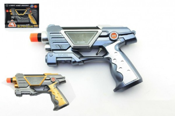 Vesmírná pistole laserová plast 23cm na baterie se světlem a zvukem asst 2 barvy na kartě