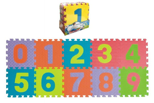 Pěnové puzzle čísla 0-9 podložka 25x25x1cm 10ks v sáčku