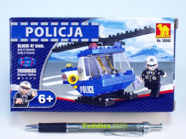 Stavebnice Dromader Policie Vrtulník 23202 47ks v krabici 16,5x9,5x4,5cm