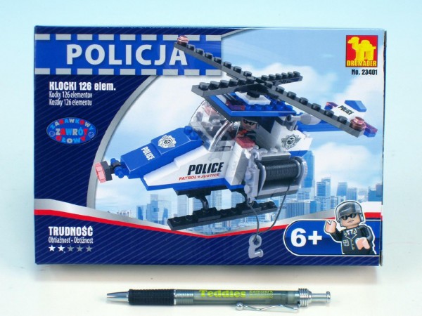Stavebnice Dromader Policie Vrtulník 23401 126ks v krabici 22x15x4,5cm