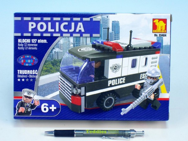 Stavebnice Dromader Policie Auto Dodávka 23404 127ks v krabici 22x15x4,5cm