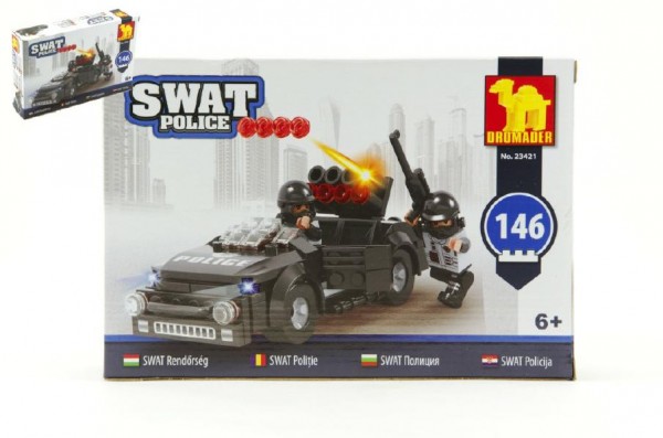 Stavebnice Dromader SWAT Policie Auto 146ks v krabici 22x15x4,5cm