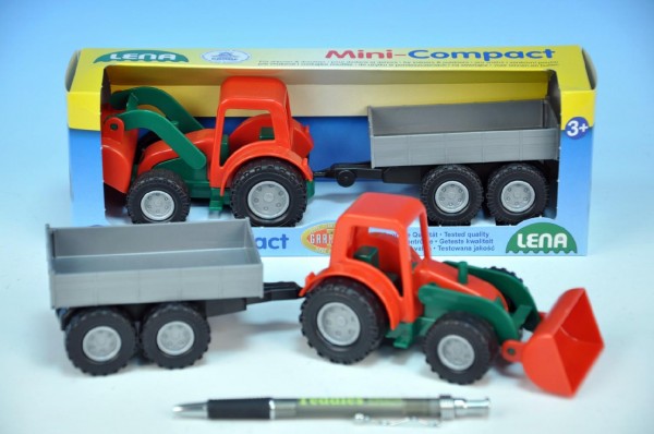 Traktor Mini Compact s přívěsem plast 24cm v krabici