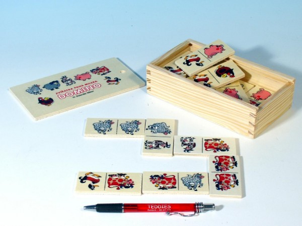 Domino zvířátka pana Müllera společenská hra dřevo 28ks v dřevěné krabičce