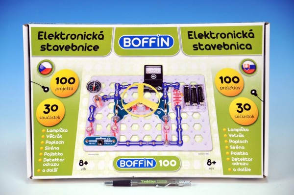 Stavebnice Boffin 100 elektronická 100 projektů na baterie 30ks v krabici