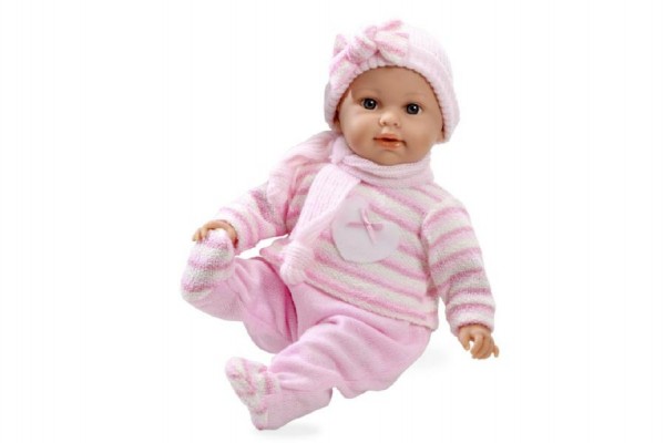 Panenka/miminko vonící 45cm růžové šaty měkké tělo plačící na baterie v krabici Arias