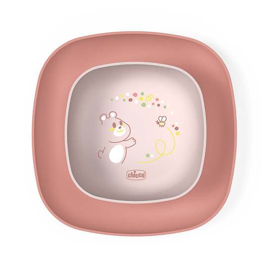 CHICCO Set jídelní - miska a talíř pink 12m+