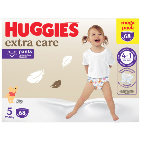 HUGGIES® Kalhotky plenkové jednorázové Extra Care Pants vel. 5, 68 ks BOX