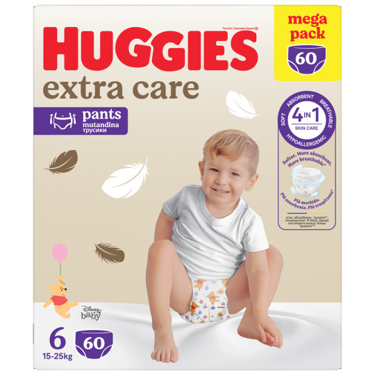HUGGIES® Kalhotky plenkové jednorázové Extra Care Pants vel. 6, 60 ks BOX