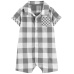 CARTER'S Overal letní krátký rukáv Grey Gingham kluk NB