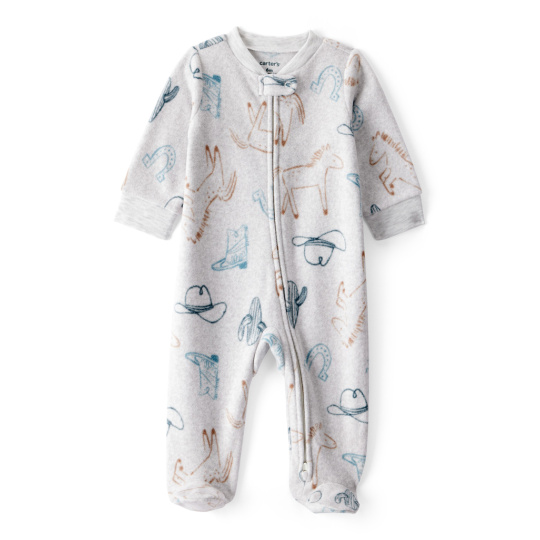 CARTER'S Overal na zip fleece Sleep & Play grey Cowboy chlapec NB/ vel.56