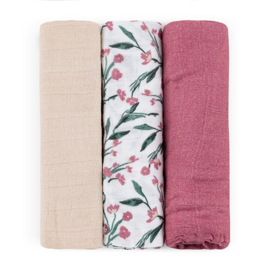 PETITE&MARS Sada plen bambusová mušelínová 3ks Moussy Pink Meadow 68 x 68 cm