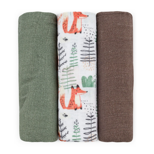 PETITE&MARS Sada plen bambusová mušelínová 3ks Moussy Forest Fox 68 x 68 cm