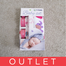 T-TOMI Baby set - osuška bambusová + kolíčky na kočárek, růžová/sloni