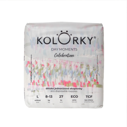KOLORKY Ekoplenky jednorázové Day moments, Celebration, L (8-13 kg), 27 ks KOLORKY Ekoplenky jednorázové Day moments, Celebration, L (8-13 kg), 27 ks