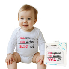 Body s potiskem New Baby 50% MAMINKA + 50% TATÍNEK - 100% JÁ růžové - dárkové balení