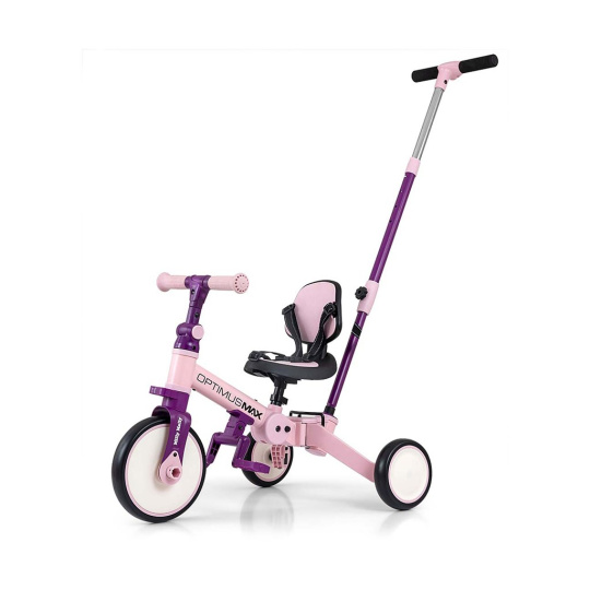 Dětská tříkolka 5v1 Milly Mally Optimus Max s vodící tyčí pink