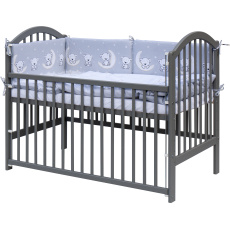 Dětská postýlka se stahovací bočnicí - šedá - 120x60 cm s kompletní výbavou Toro