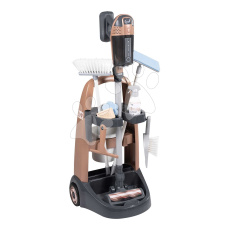 Smoby Úklidový vozík s tyčovým vysavačem Rowenta Trolley Upright Hoover  s realistickým zvukem se smetákem mopem a 10 doplňků 