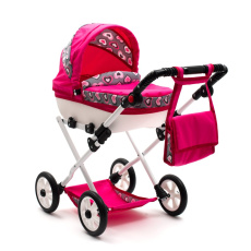 Dětský kočárek pro panenky New Baby COMFORT růžový srdíčka šedá Dětský kočárek pro panenky New Baby COMFORT růžový srdíčka šedá