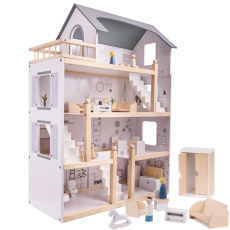 KIK Dřevěný domeček pro panenky 80 cm + nábytek