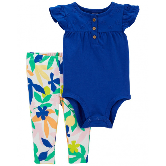 CARTER'S Set 2dílný legíny, body kr. rukáv Cobalt Floral holka NB/ vel. S 56