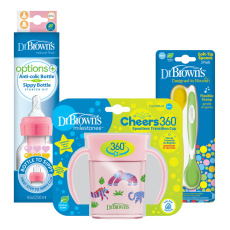 DR.BROWN'S Set láhev 2v1 růžová + Hrnek Cheers Jungle 200ml + Lžičky DR.BROWN'S Set láhev 2v1 růžová + Hrnek Cheers Jungle 200ml + Lžičky