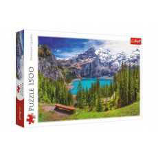 Puzzle Jezero Oeschinen Alpy, Švýcarsko 1500 dílků 85x58cm v krabici 40x26x6cm Puzzle Jezero Oeschinen Alpy, Švýcarsko 1500 dílků 85x58cm v krabici 40x26x6cm