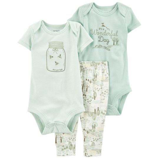 CARTER'S Set 3dílný body kr. rukáv 2ks, legíny Green Firefly neutrál 12m