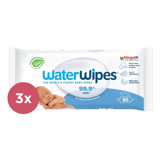 3x WATERWIPES Vlhčené obrousky bez obsahu plastů 60 ks (180 ks )