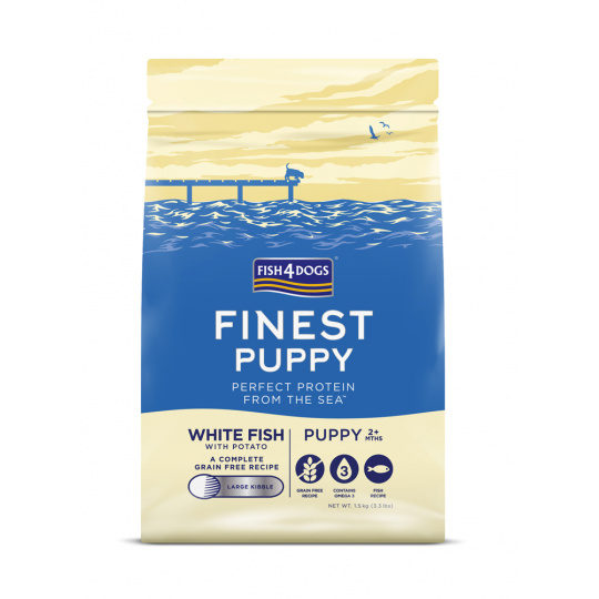 FISH4DOGS Granule velké pro štěňátka Finest bílá ryba s bramborami 1,5 kg, 2m+