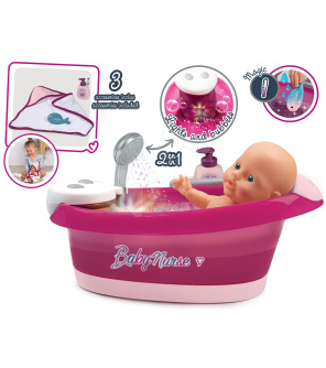 Smoby SM220362 Vanička s tekoucí vodou elektronická Violette Baby Nurse s jacuzzi koupelí a Led osvětlením pro 42 cm panenku Smoby SM220362 Vanička s tekoucí vodou elektronická Violette Baby Nurse s jacuzzi koupelí a Led osvětlením pro 42 cm panenku