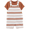CARTER'S Set 2dílný triko kr. rukáv, kraťasy na kšandy Brown Stripes kluk NB/vel. 56