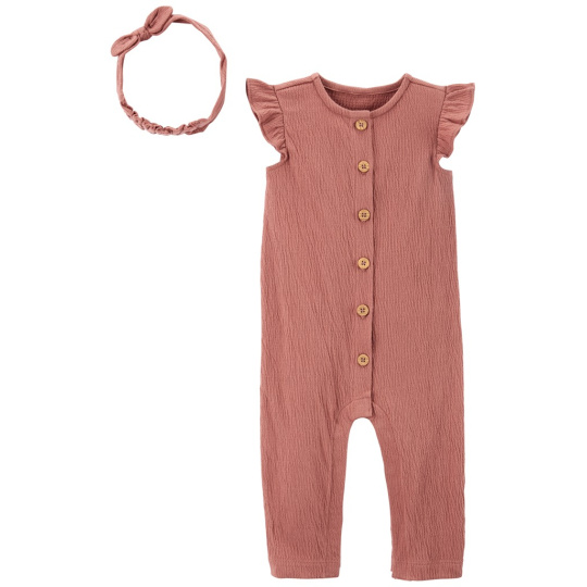 CARTER'S Set 2dílný overal bez rukávů, čelenka Pink holka 3m