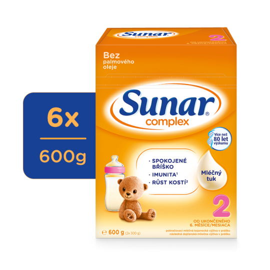 6x SUNAR Complex 2 Mléko pokračovací 600 g