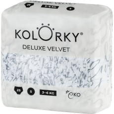 KOLORKY DELUXE VELVET Pleny jednorázové eko se sametovým povrchem S (3-6 kg) 25 ks KOLORKY DELUXE VELVET Pleny jednorázové eko se sametovým povrchem S (3-6 kg) 25 ks