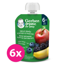 6x GERBER Organic Kapsička jablko, banán, borůvka a ostružina 90 g 6x GERBER Organic Kapsička jablko, banán, borůvka a ostružina 90 g