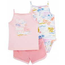 CARTER'S Set 3dílný body na ramínka, tílko, kraťasy Pink Sunshine holka 18m