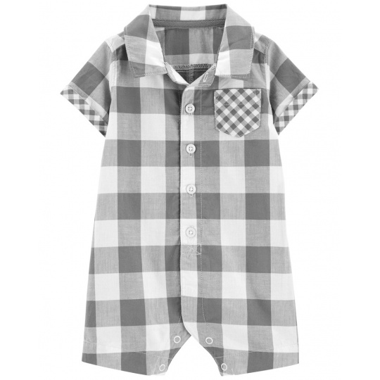 CARTER'S Overal letní krátký rukáv Grey Gingham kluk 3m