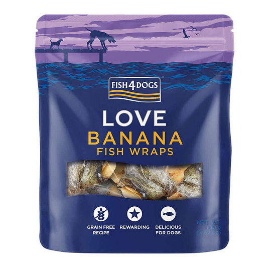 FISH4DOGS Pamlsky pro psy LOVE rybí závitky s banánem 100 g FISH4DOGS Pamlsky pro psy LOVE rybí závitky s banánem 100 g