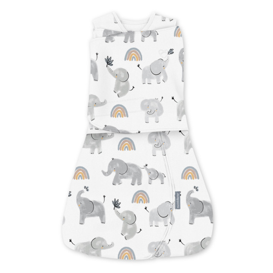 INGENUITY Zavinovačka bavlněná ulitka konvertibilní s volným rukávem TOG 1 SwaddleMe™ Happy Elephant