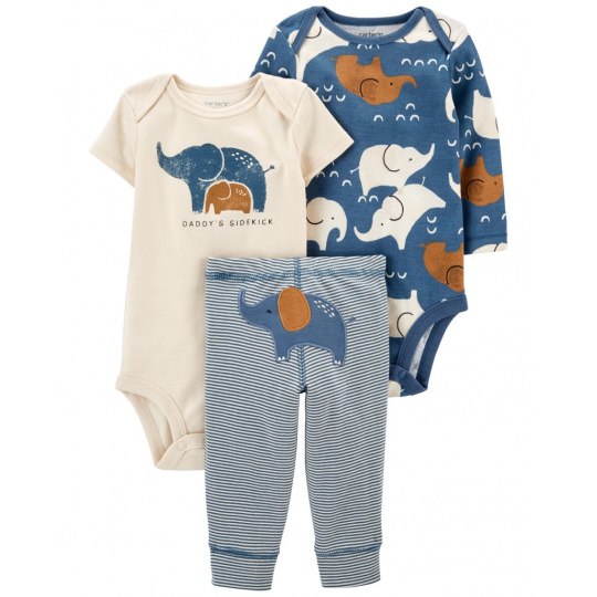 CARTER'S Set 3dílný body dl. rukáv, body kr. rukáv, tepláky Blue Elephant chlapec LBB PRE/ vel. 46