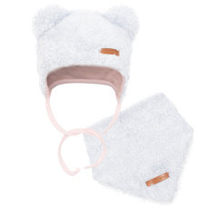 Zimní kojenecká čepička s šátkem na krk New Baby Teddy bear šedo růžová Zimní kojenecká čepička s šátkem na krk New Baby Teddy bear šedo růžová