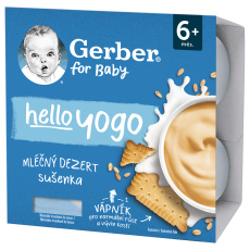 GERBER Dezert mléčný se sušenkami hello yogo 4x100 g GERBER Dezert mléčný se sušenkami hello yogo 4x100 g