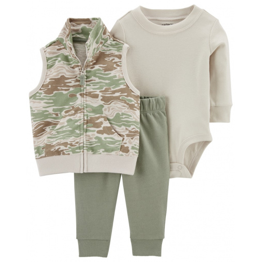 CARTER'S Set 3dílná vesta, tepláky, body dl. rukáv Green Camo chlapec 3m