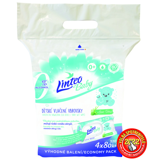 LINTEO BABY Vlhčené ubrousky s aloe vera (4 x 80 ks)
