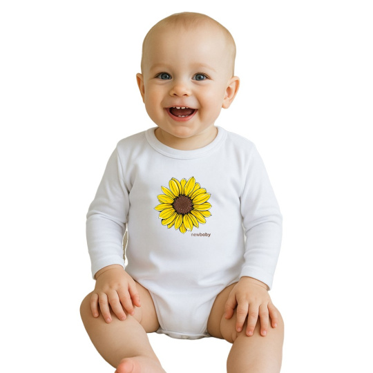 Dětské body s potiskem New Baby Slunečnice  - krátký rukáv