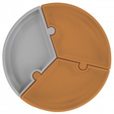 MINIKOIOI Talíř Puzzle silikonový s přísavkou - Woody Brown / Grey MINIKOIOI Talíř Puzzle silikonový s přísavkou - Woody Brown / Grey