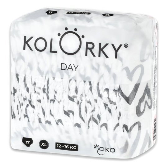 KOLORKY DAY Pleny jednorázové eko, srdce XL (12-16 kg) 17 ks